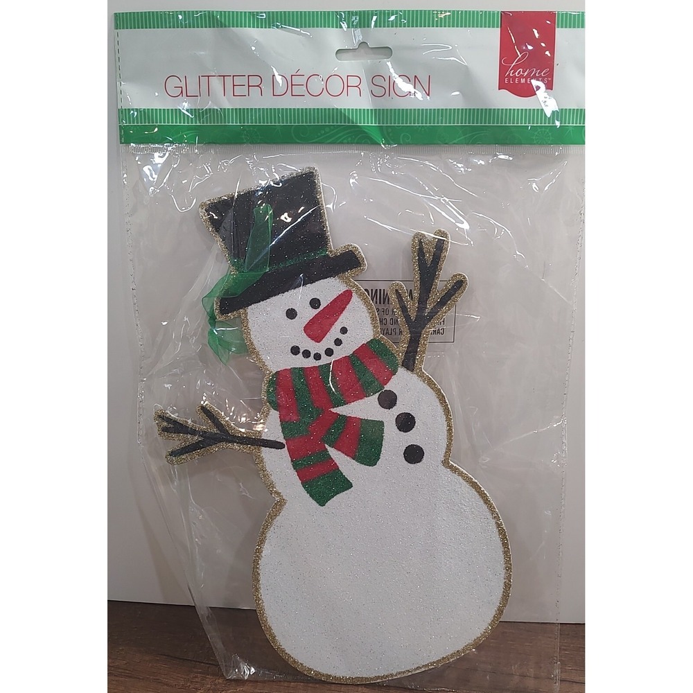 Home Elements Glitter Snowman Decor Sign Lot Of 3 Christmas Decor Hanger B12